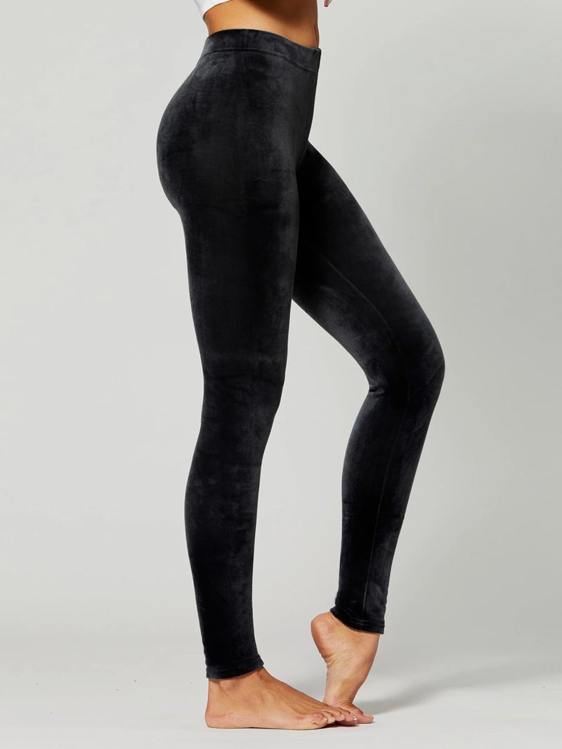 Conceited Velvet Leggings for Women - Soft Warm Velour Pants - Black - Large - Image 5